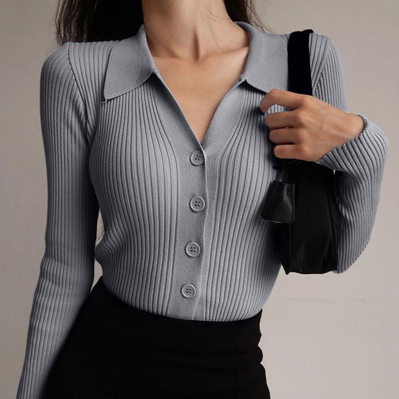 Irina | Damen Winter-Rippstrickpullover mit Knopf - Elle Zürich