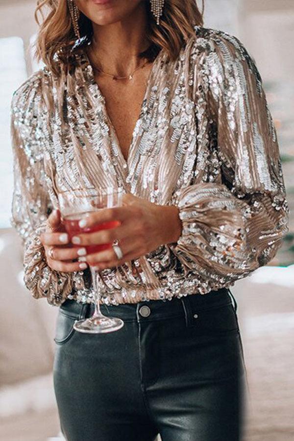 Daniela | Glitzerndes Glamour Top mit V-Ausschnitt - Elle Zürich