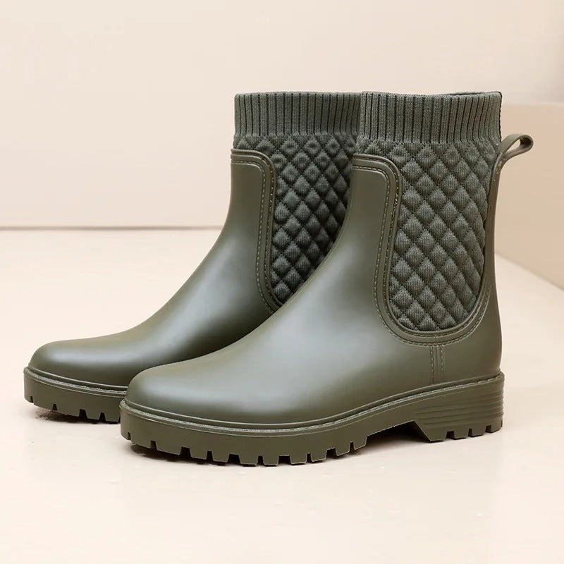 Christa | Damen Trendige Chelsea Stiefel mit Strickdetails