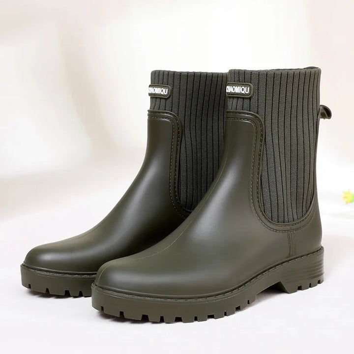 Christa | Damen Trendige Chelsea Stiefel mit Strickdetails