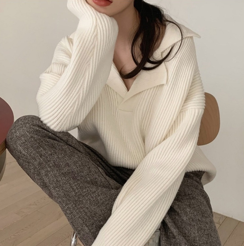 Doris | Damen Winterpullover mit Kragen und Rippstrick - Elle Zürich