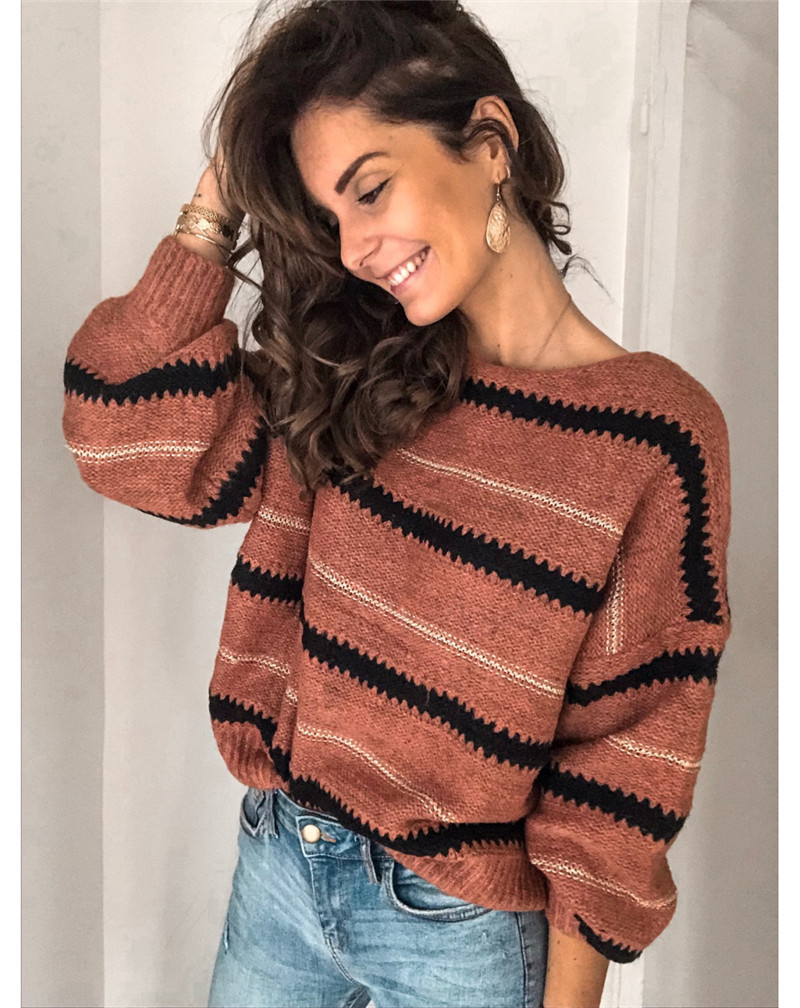 Elfriede | Damen Gestreifter Freizeit-Winterpullover - Elle Zürich