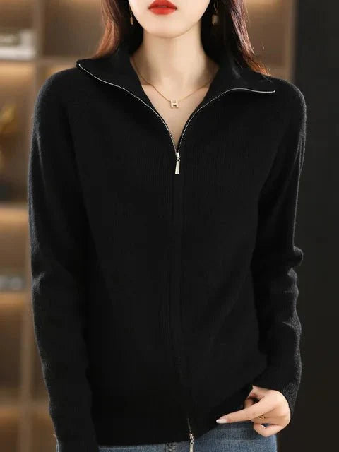 Marie | Damen Strickjacke mit Reißverschluss und langen Ärmeln - Elle Zürich
