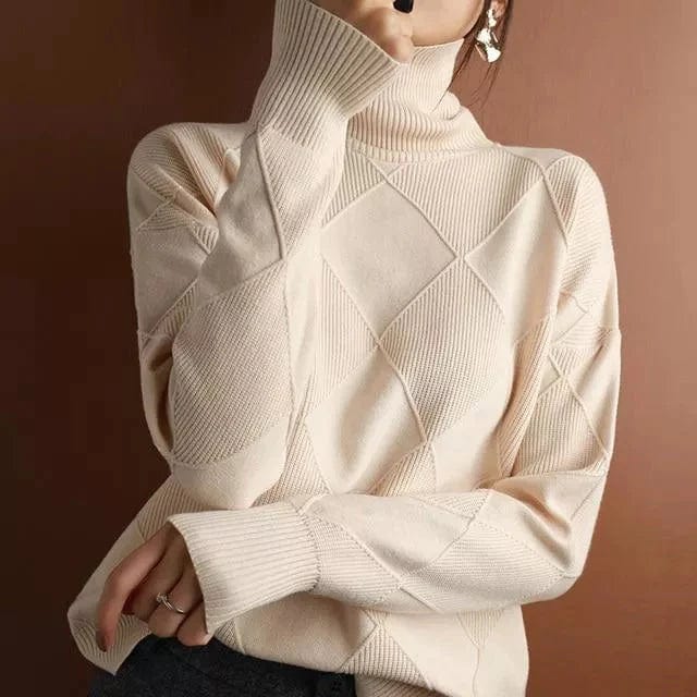 Carolin | Damen Rollkragenpullover mit geometrischem Strickmuster - Elle Zürich