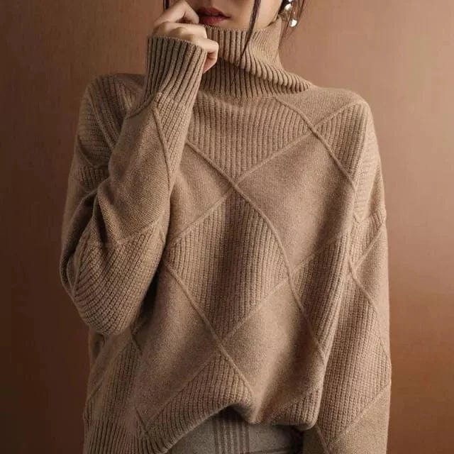 Carolin | Damen Rollkragenpullover mit geometrischem Strickmuster - Elle Zürich