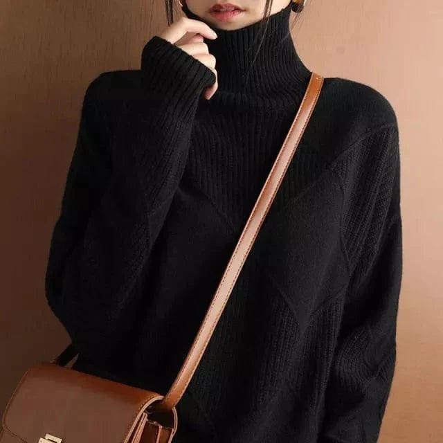 Carolin | Damen Rollkragenpullover mit geometrischem Strickmuster - Elle Zürich