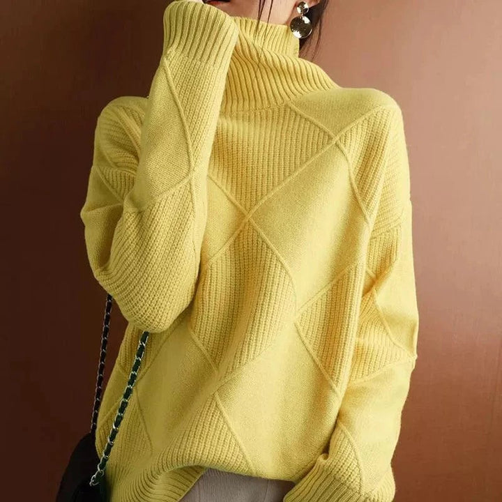 Carolin | Damen Rollkragenpullover mit geometrischem Strickmuster - Elle Zürich