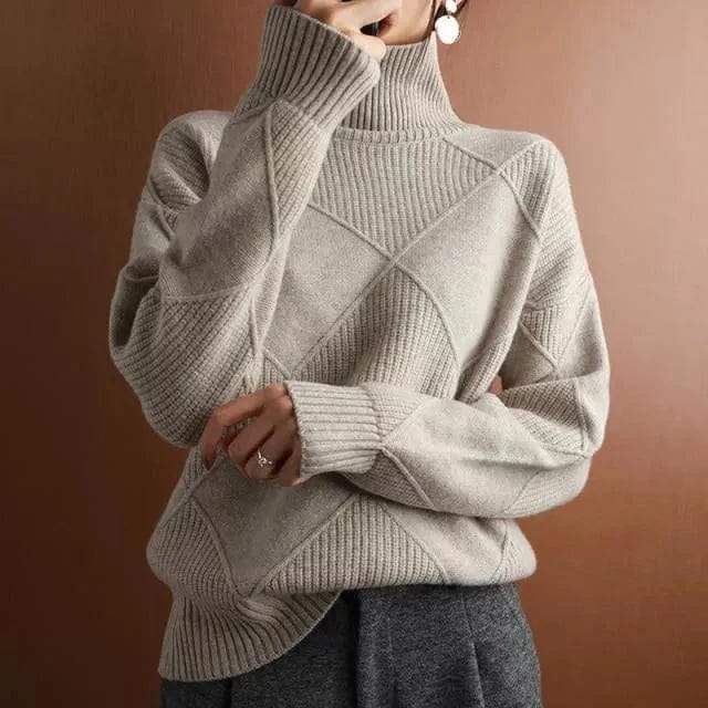 Carolin | Damen Rollkragenpullover mit geometrischem Strickmuster - Elle Zürich