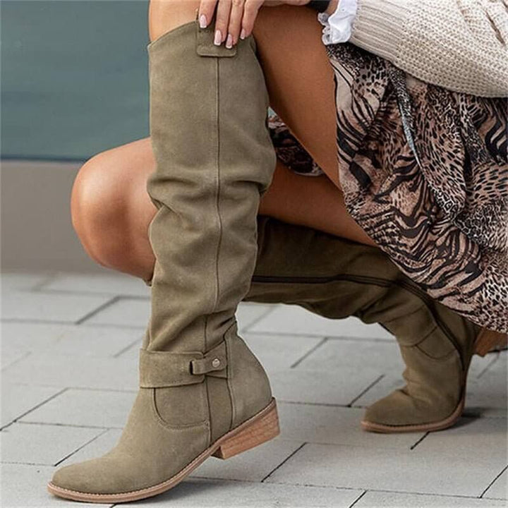 Sandra | Lange Wildlederstiefel Damen mit Reißverschluss