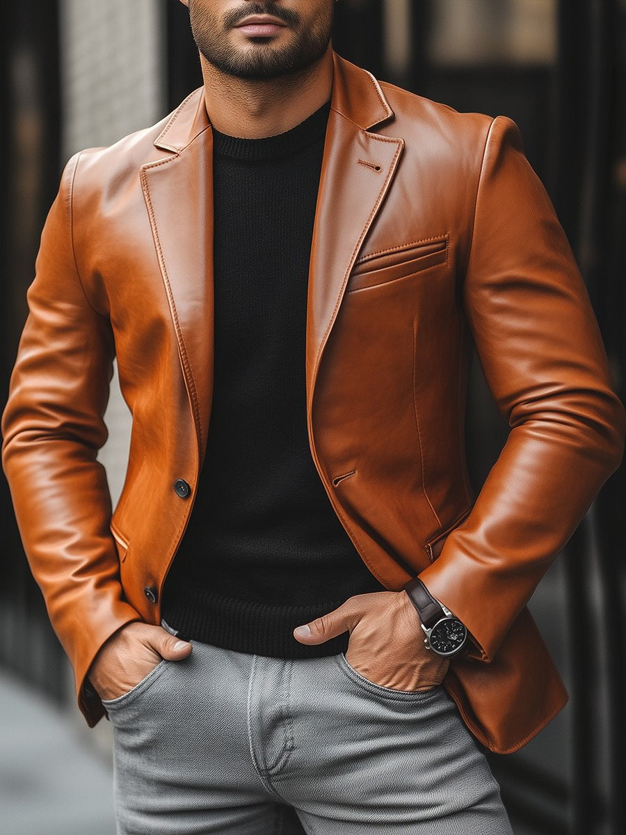 Markus | Herren Luxus Leder Blazerjacke für formelle und legere Anlässe - Elle Zürich