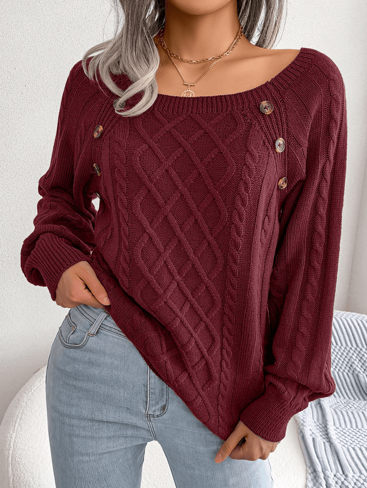 Susanne | Damen Winter-Strickpullover mit Zopfmuster und Knopfdetails - Elle Zürich