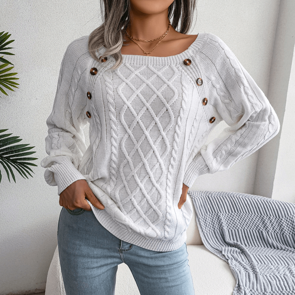Susanne | Damen Winter-Strickpullover mit Zopfmuster und Knopfdetails - Elle Zürich