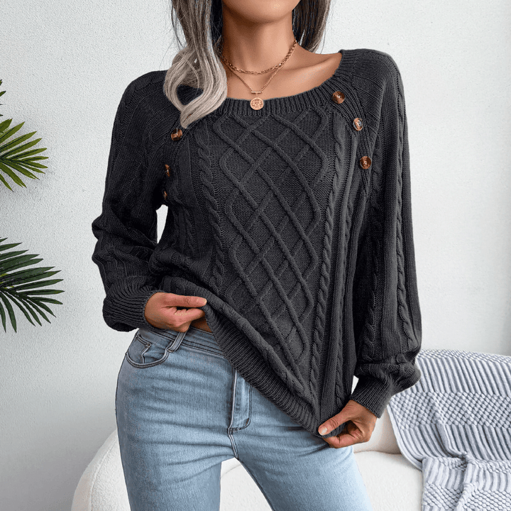 Susanne | Damen Winter-Strickpullover mit Zopfmuster und Knopfdetails - Elle Zürich
