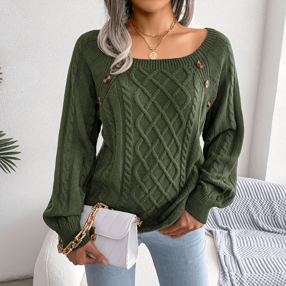 Susanne | Damen Winter-Strickpullover mit Zopfmuster und Knopfdetails - Elle Zürich