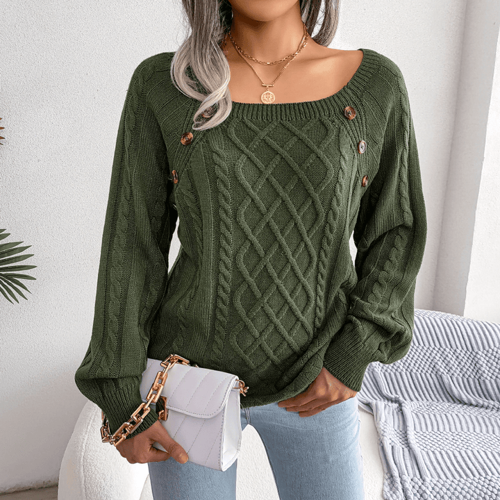 Susanne | Damen Winter-Strickpullover mit Zopfmuster und Knopfdetails - Elle Zürich