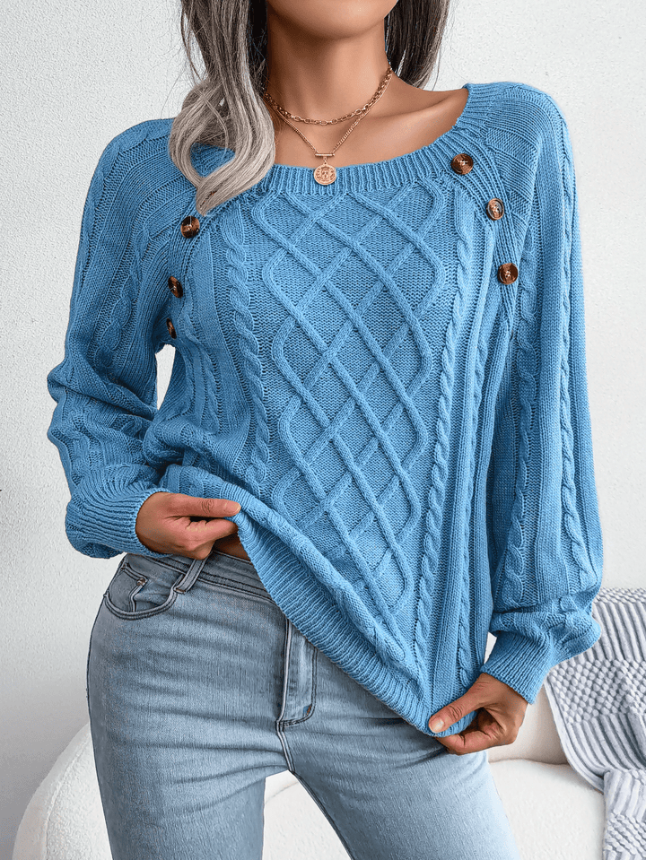Susanne | Damen Winter-Strickpullover mit Zopfmuster und Knopfdetails - Elle Zürich