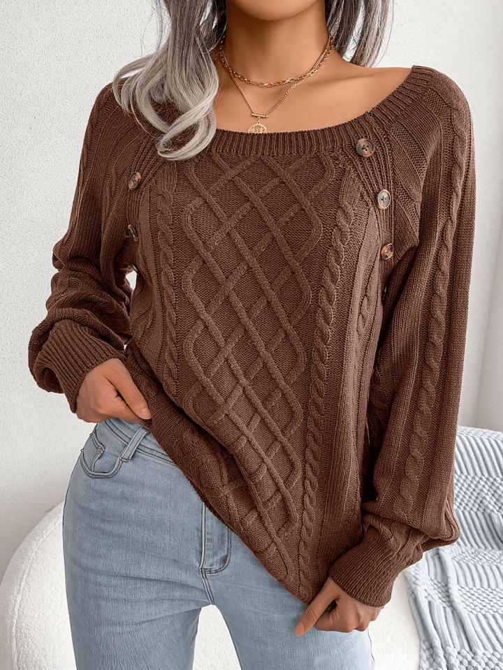 Susanne | Damen Winter-Strickpullover mit Zopfmuster und Knopfdetails - Elle Zürich