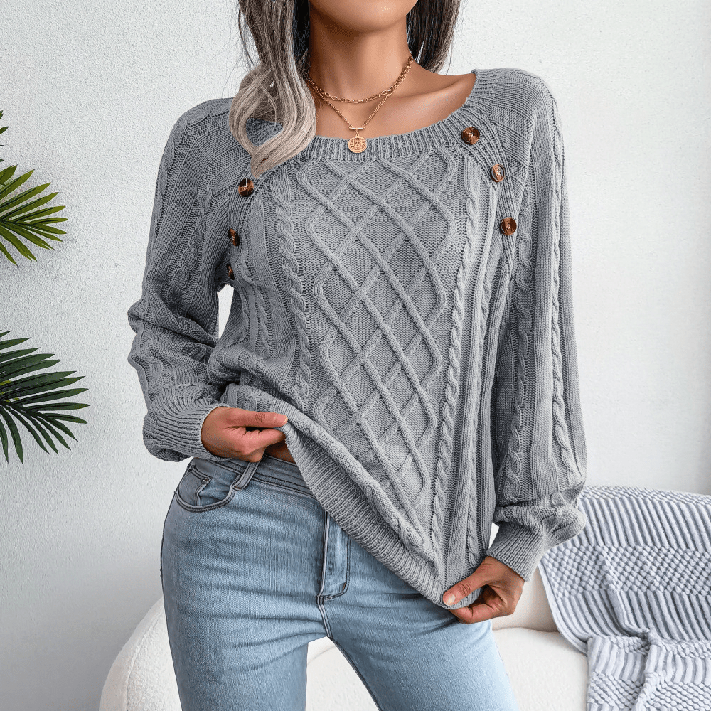 Susanne | Damen Winter-Strickpullover mit Zopfmuster und Knopfdetails - Elle Zürich
