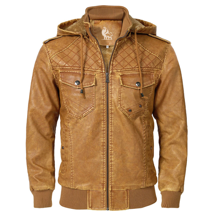 Michael | Herren Winter Leder Zip-Up Hoodie Jacke