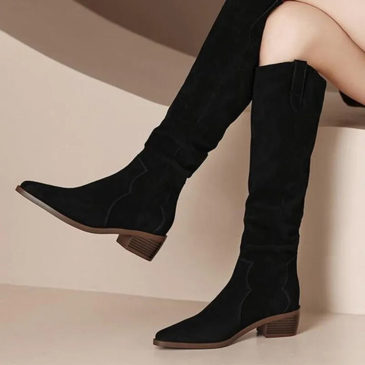 Viviane | Niedriger Absatz Western Stil Lange Stiefel Damen