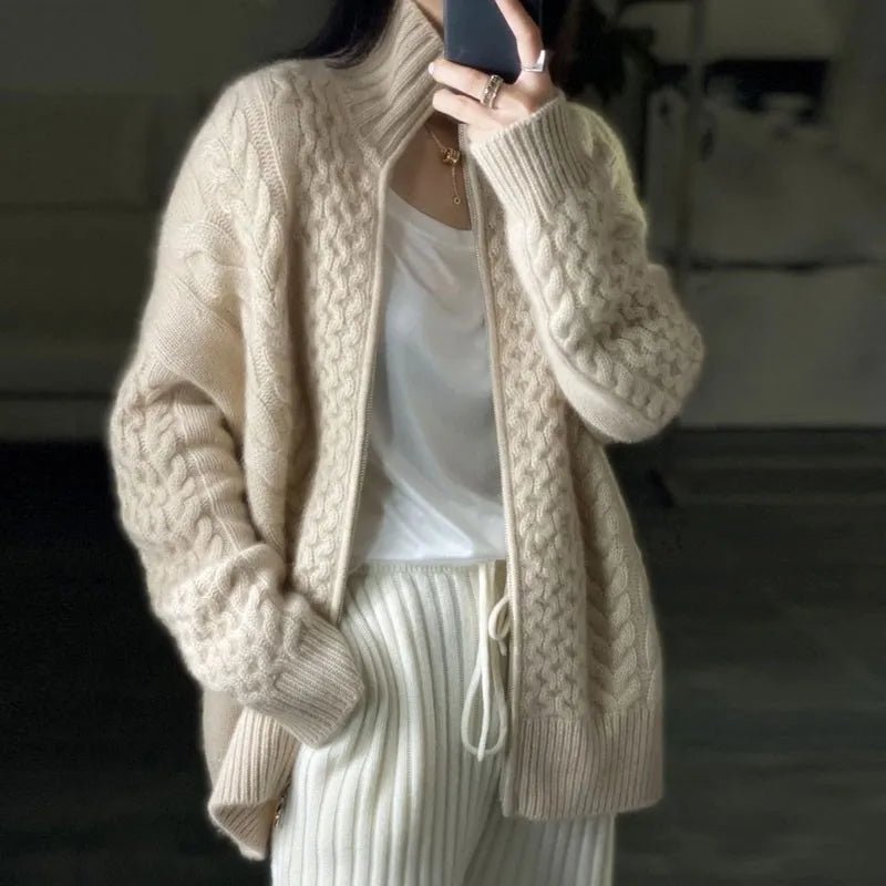 Julia | Damen Winter-Strickpullover mit Reißverschluss und Lockerer Passform - Elle Zürich