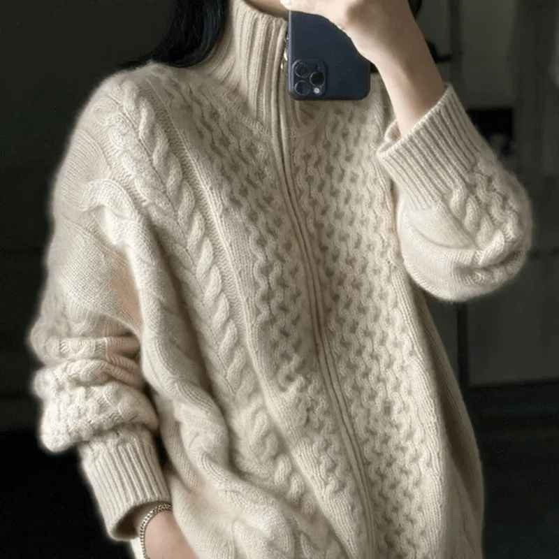Julia | Damen Winter-Strickpullover mit Reißverschluss und Lockerer Passform - Elle Zürich