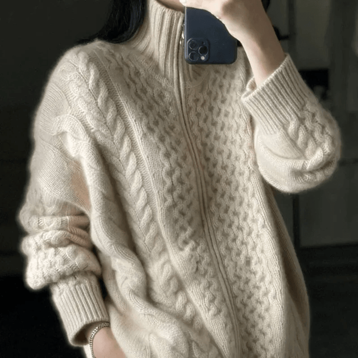 Julia | Damen Winter-Strickpullover mit Reißverschluss und Lockerer Passform - Elle Zürich