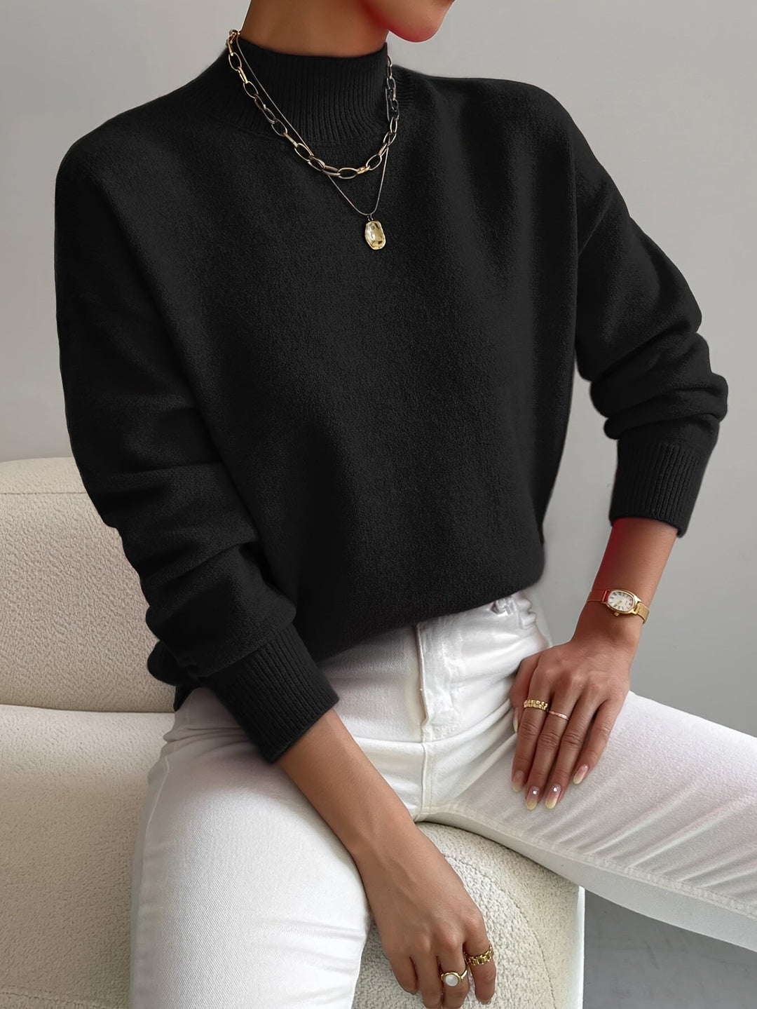 Marina | Damen Winter Rollkragen Strickpullover mit Rippenmuster - Elle Zürich