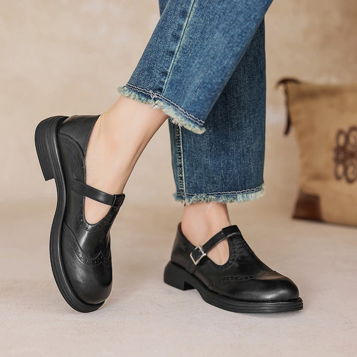 Velda | Damen Winter T-Strap Leder Schuhe