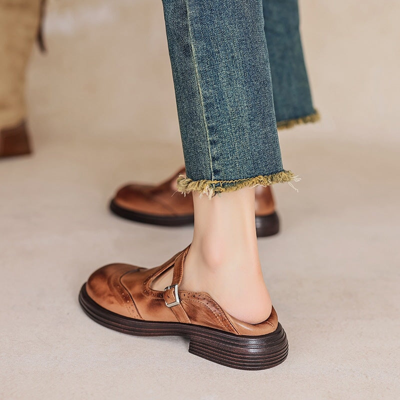 Velda | Damen Winter T-Strap Leder Schuhe