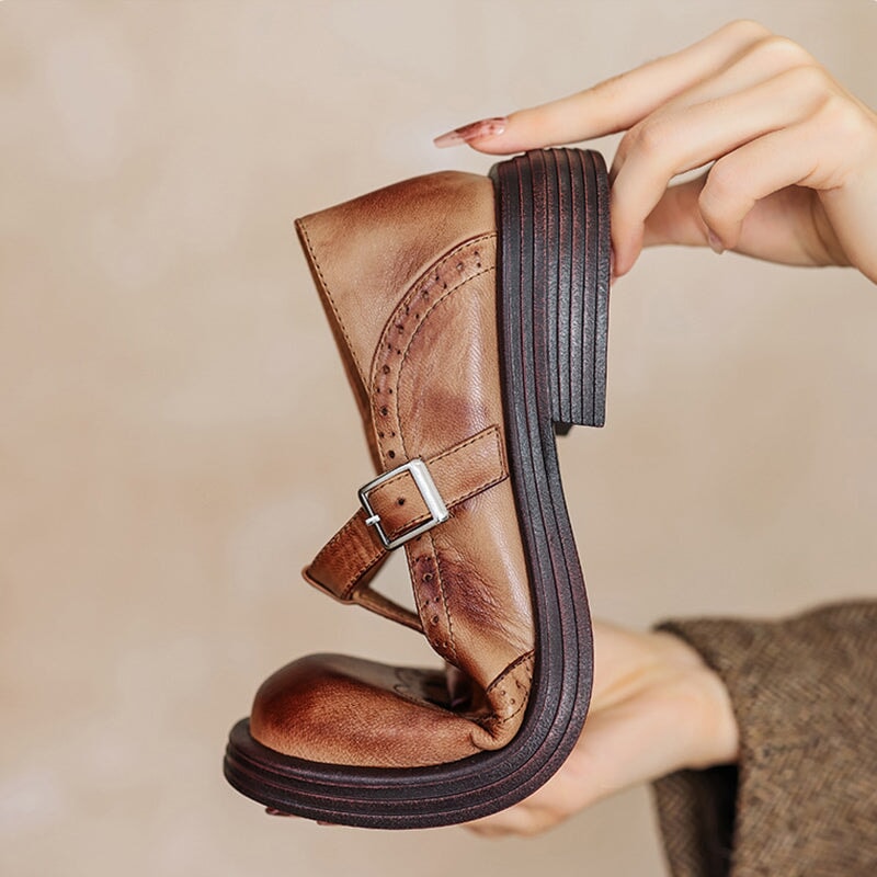 Velda | Damen Winter T-Strap Leder Schuhe