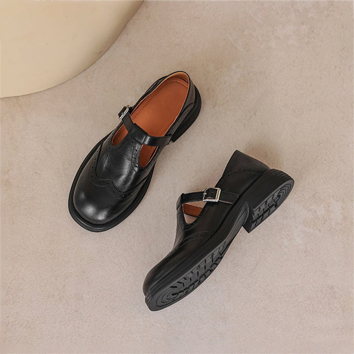 Velda | Damen Winter T-Strap Leder Schuhe
