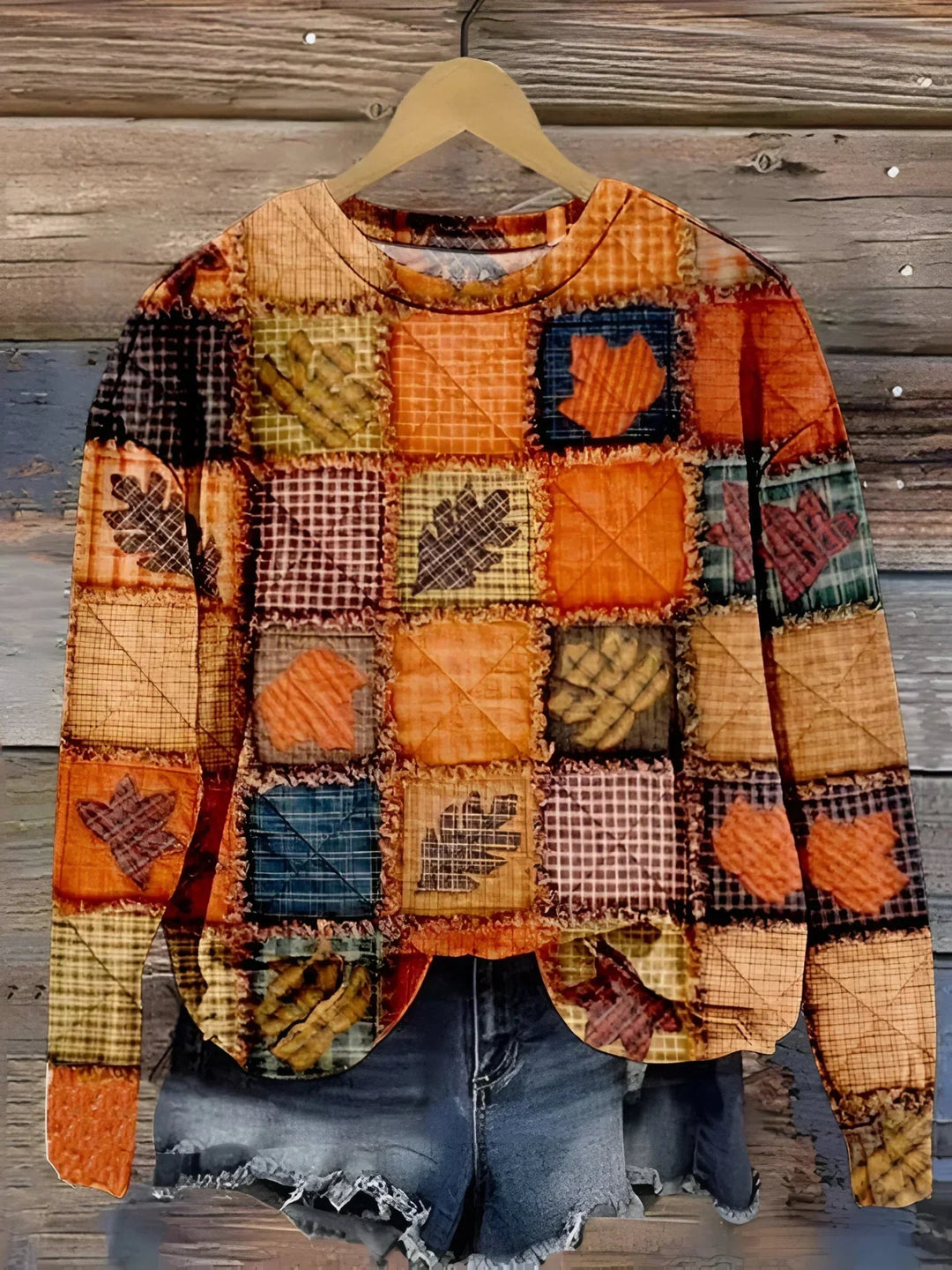 Carolin | Damen Winter Herbst Patchwork Pullover mit Blattmuster - Elle Zürich