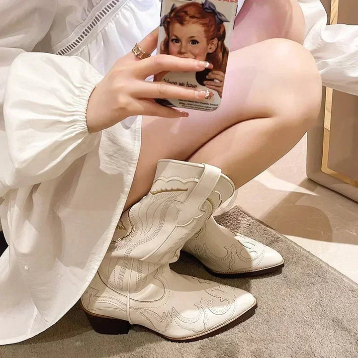 Monika | Damen Winter Klassische Western Cowboy Kniehohe Stiefel