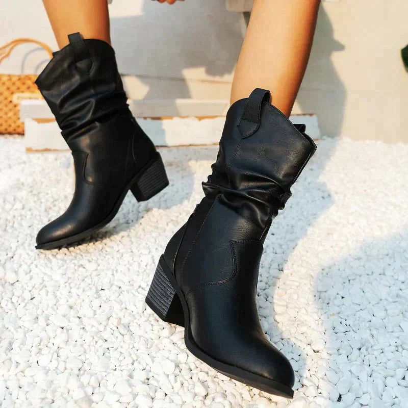 Carolin | Damen Slouch Mid Calf Stiefel mit Blockabsatz - Elle Zürich
