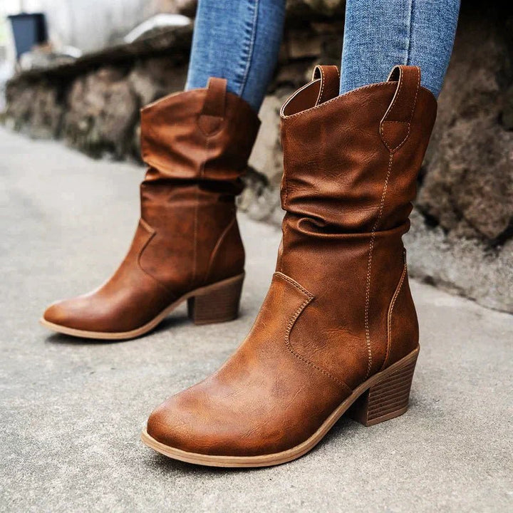 Carolin | Damen Slouch Mid Calf Stiefel mit Blockabsatz - Elle Zürich