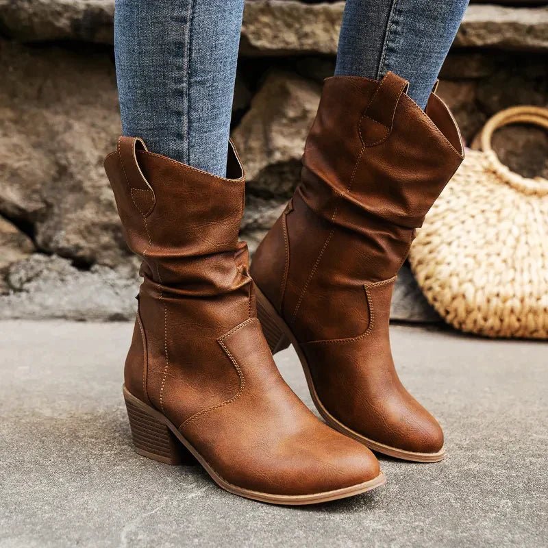 Carolin | Damen Slouch Mid Calf Stiefel mit Blockabsatz - Elle Zürich