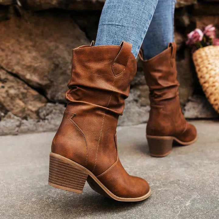 Carolin | Damen Slouch Mid Calf Stiefel mit Blockabsatz - Elle Zürich