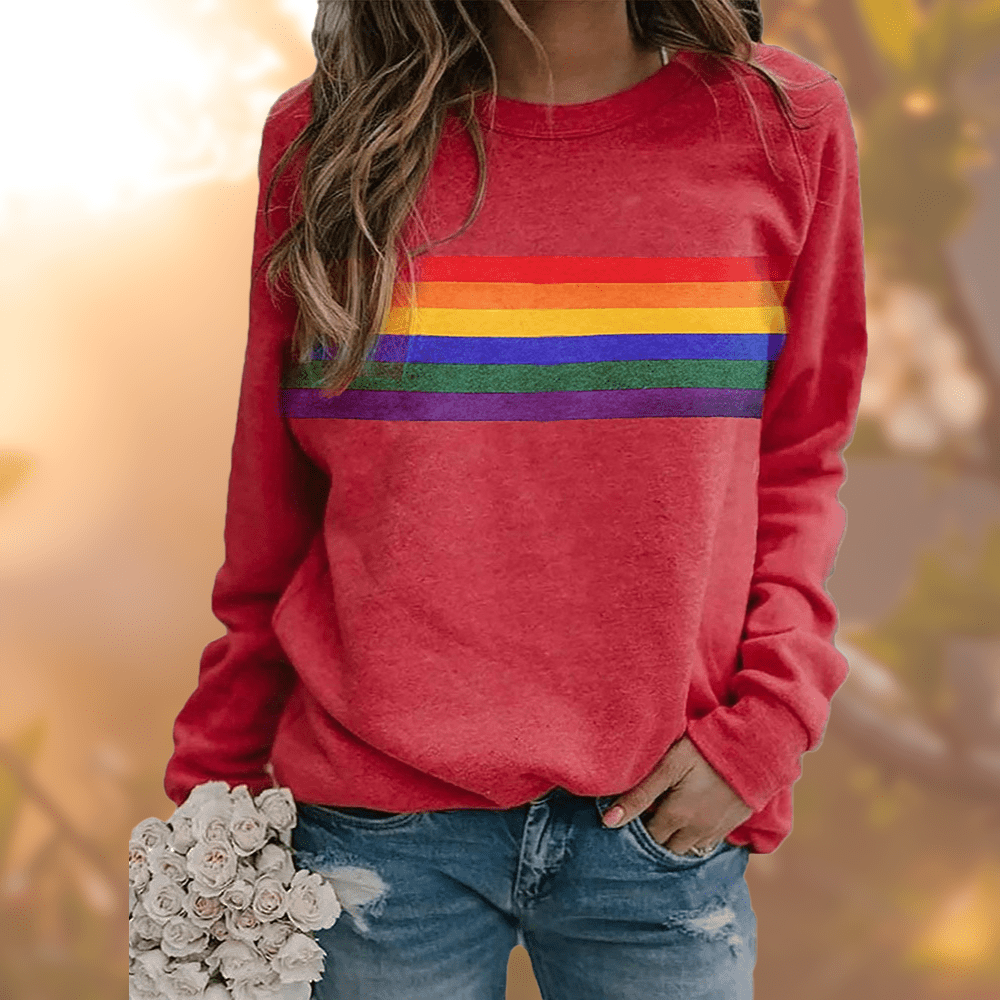 Emma | Damen Winter-Loungewear Sweatshirt mit Regenbogenstreifen - Elle Zürich