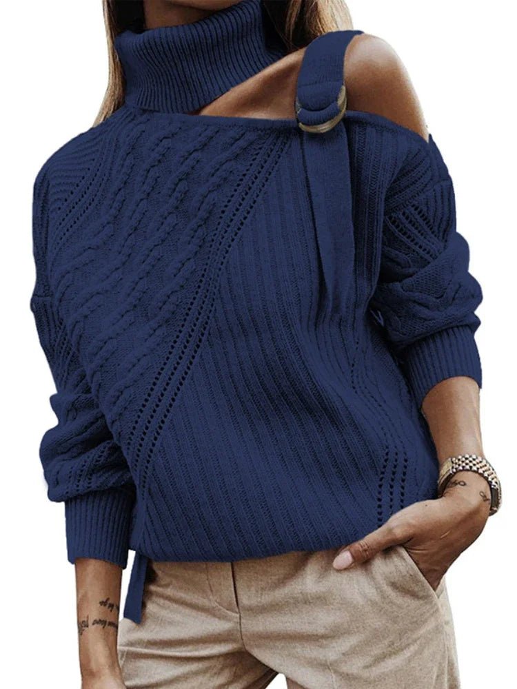 Felicia | Damen Winter-Strickpullover mit Off-Shoulder und Schnalle - Elle Zürich