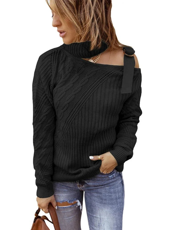 Felicia | Damen Winter-Strickpullover mit Off-Shoulder und Schnalle - Elle Zürich