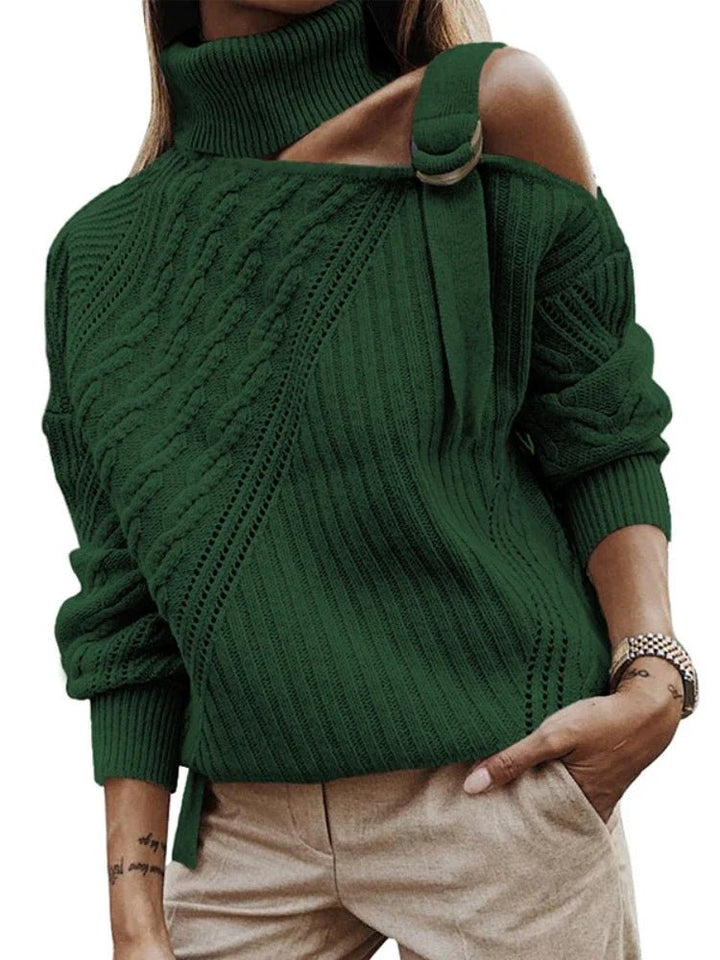 Felicia | Damen Winter-Strickpullover mit Off-Shoulder und Schnalle - Elle Zürich