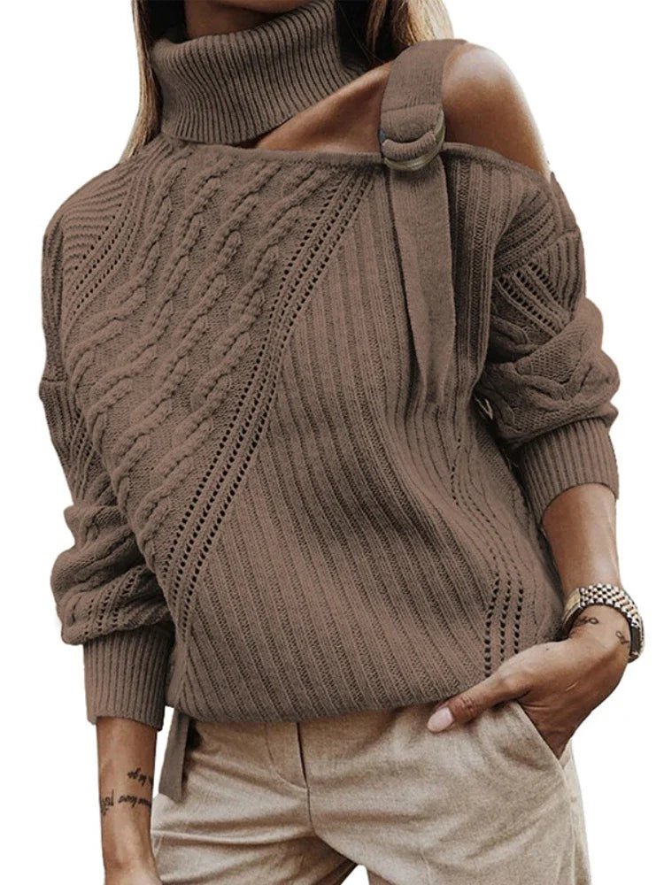 Felicia | Damen Winter-Strickpullover mit Off-Shoulder und Schnalle - Elle Zürich