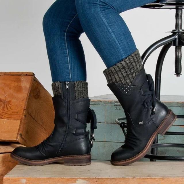 Elfriede | Damen Winterstiefel mit Reißverschluss und Strickmanschette - Elle Zürich