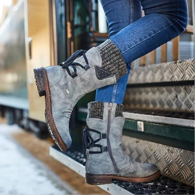 Elfriede | Damen Winterstiefel mit Reißverschluss und Strickmanschette - Elle Zürich