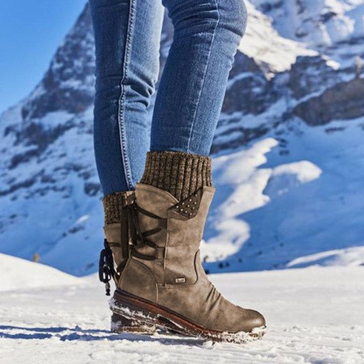 Elfriede | Damen Winterstiefel mit Reißverschluss und Strickmanschette - Elle Zürich