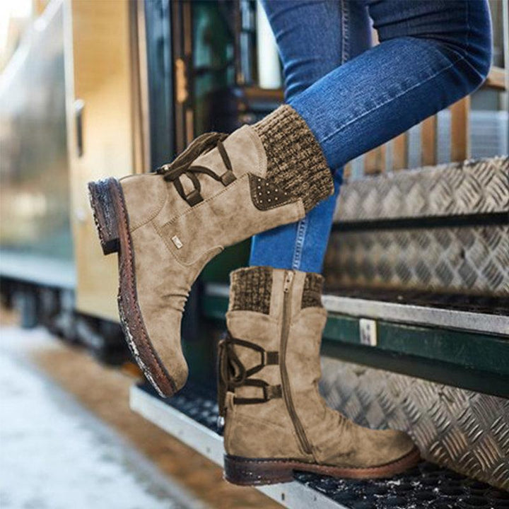 Elfriede | Damen Winterstiefel mit Reißverschluss und Strickmanschette - Elle Zürich