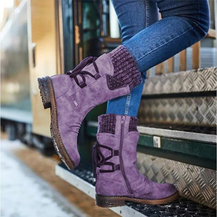 Elfriede | Damen Winterstiefel mit Reißverschluss und Strickmanschette - Elle Zürich