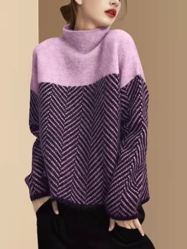 Emilia | Damen Zweifarbiger Strickpullover mit Musterdesign - Elle Zürich