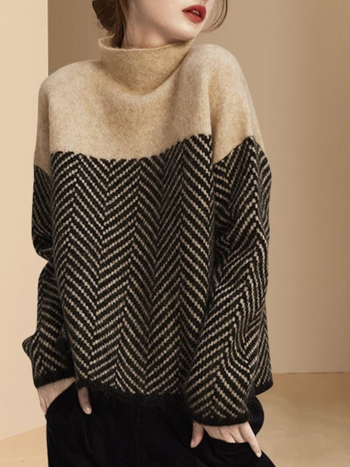 Emilia | Damen Zweifarbiger Strickpullover mit Musterdesign - Elle Zürich
